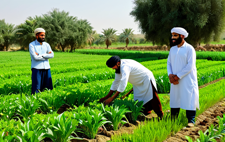 Cooperative Farming Success**

"A group of fully clothed farmers in traditional Middle Eastern attire, working together in a lush green field, appropriate content, tending to crops, safe for work, showcasing successful teamwork, perfect anatomy, natural proportions, professional photography, family-friendly, high quality."

**