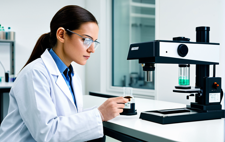 농업기술 자격증 이직 성공 사례 - **

A female agricultural engineer in a fully clothed, modest lab coat and safety glasses, inspectin...