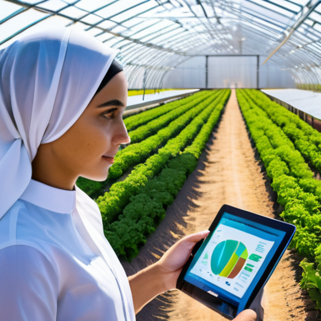 농업기술 자격증으로 창업 준비 - **Modern Ag-Tech in an Arid Landscape:**
"A wide, panoramic shot of a sophisticated, high-tech f...