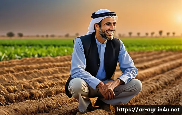 농업기술 자격증 합격 후기 - **Prompt:** "A captivating wide-angle shot of a flourishing farm in an Arab landscape, bathed in the...