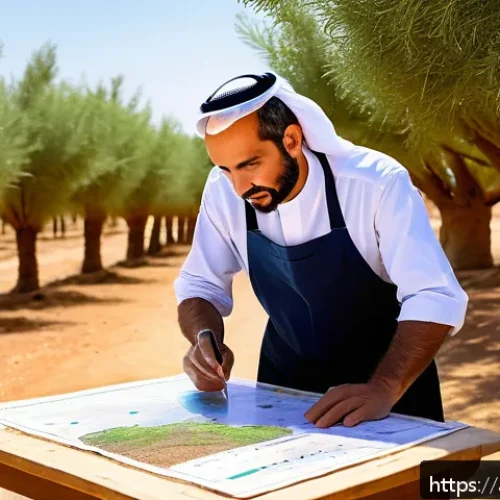 농업기술 자격증으로 전환 가능한 직종 - A detailed scene of an agricultural resource manager planning sustainable land use in a Middle Easte...